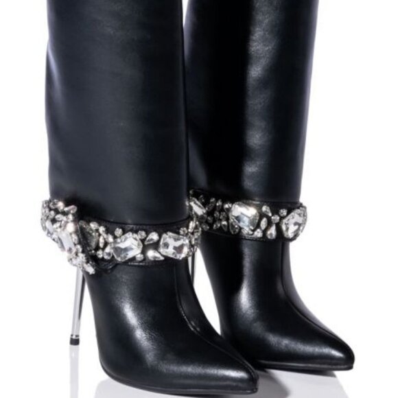AZALEA WANG " DRIPPING FOLD OVER RHINESTONE" GEM STILETTO BOOTIE (BRAND NEW !!) - Picture 1 of 7